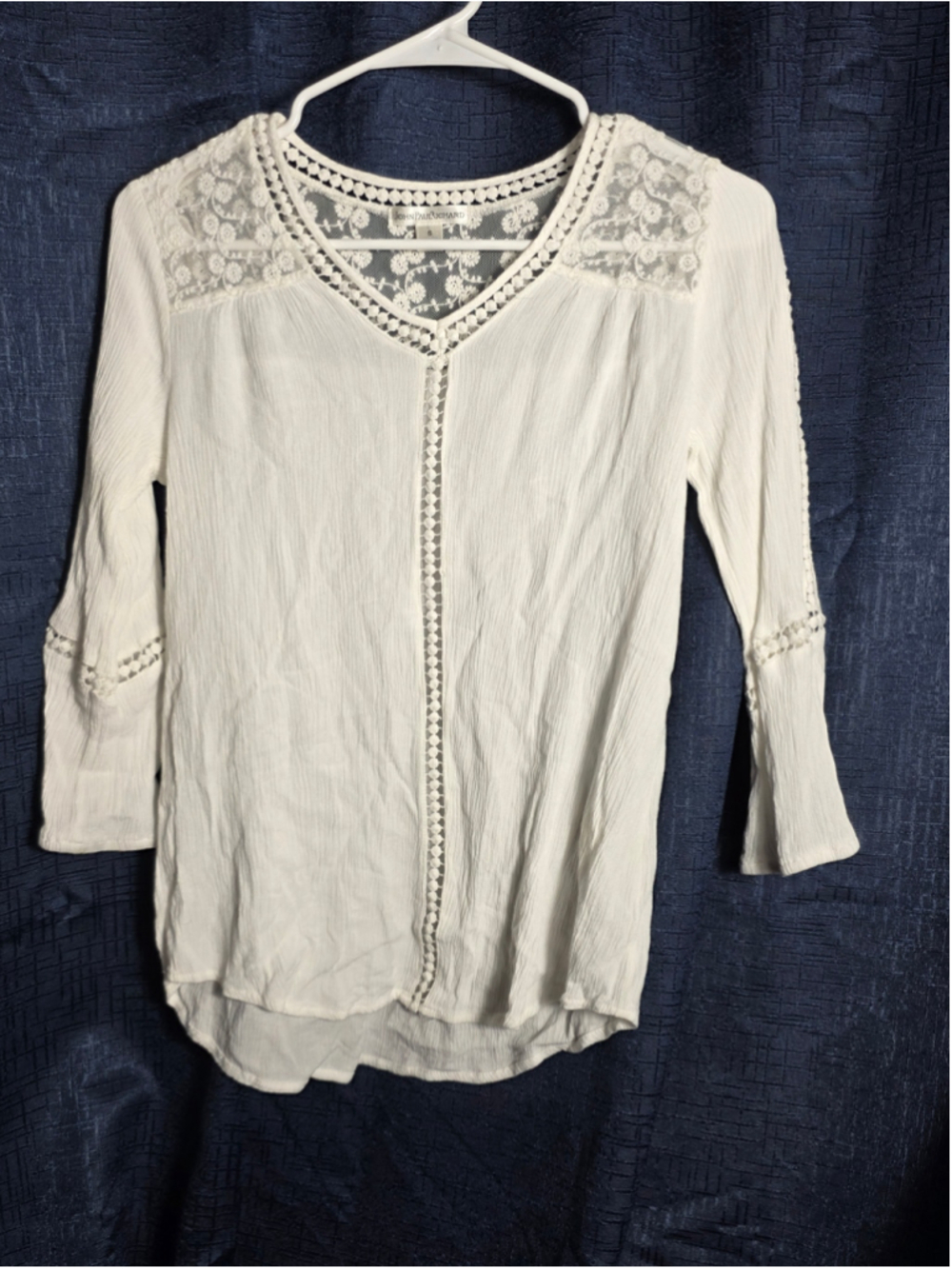Women's John Paul Richard White Lace Trim Blouse S essential cottagecore boho